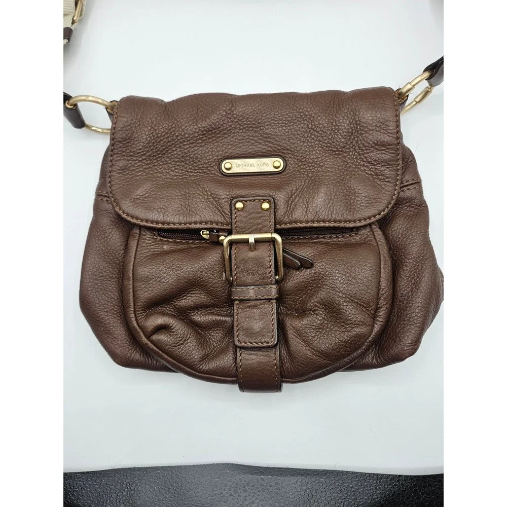 Michael Kors Brown Pebbled Leather‎ Crossbody Bag Satchel Purse Handbag - Picture 2 of 11